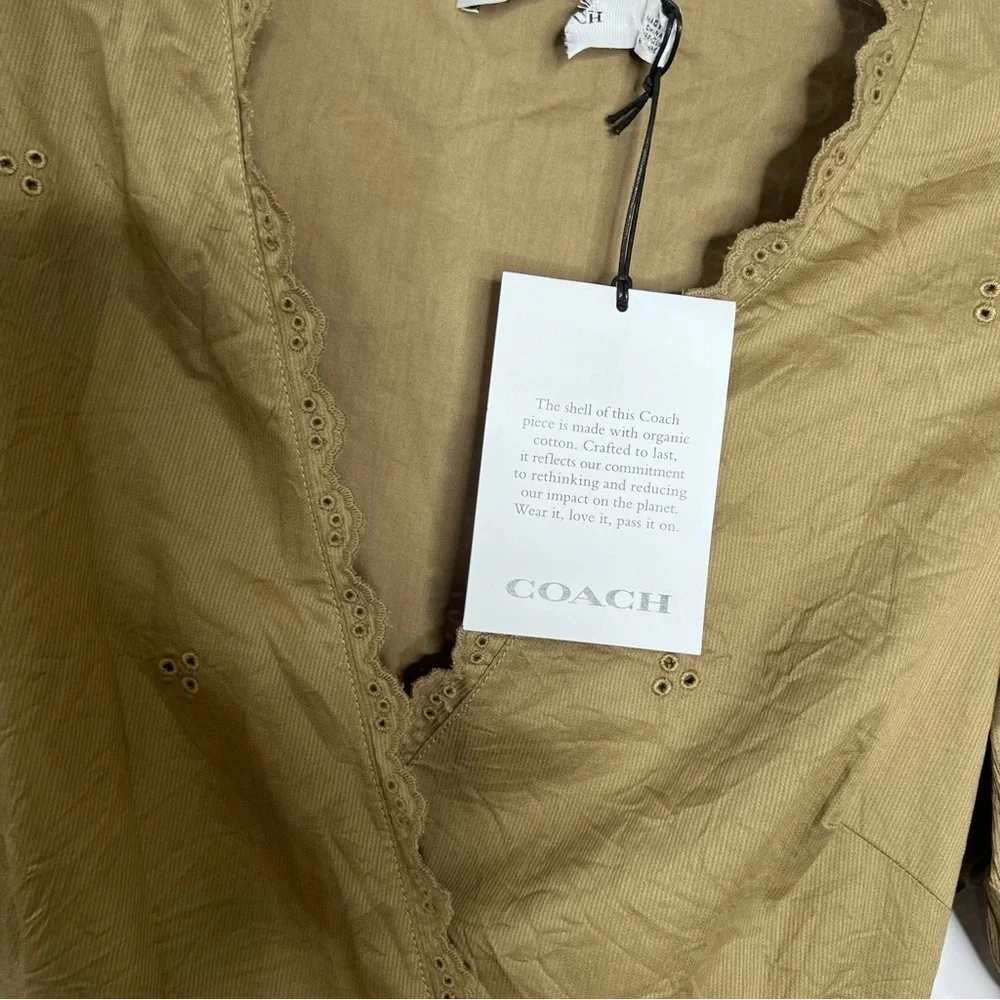 Coach Midi Dress Women’s 4 Eyelet Wrap Milkmaid Cottage Pockets Olive FF